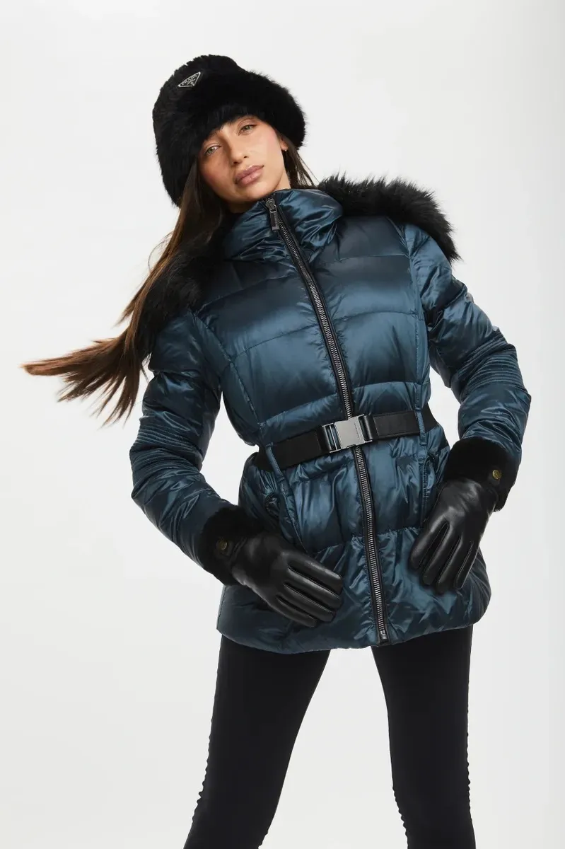 Karen Millen <br> Mettalic Petrol Blue Down Coat Size M <br> RRP $ 1100