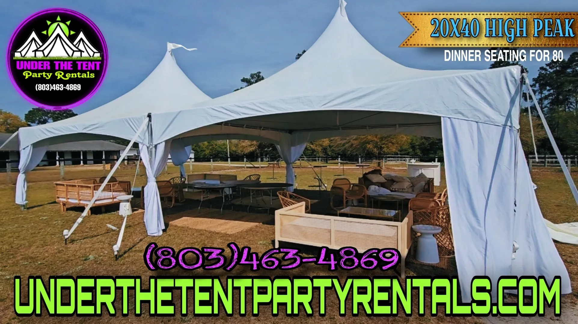 (20X40 HIGH PEAK) 80-100 SIT DINNER SEATING / 140 CATHEDRAL / 160 COCKTAIL