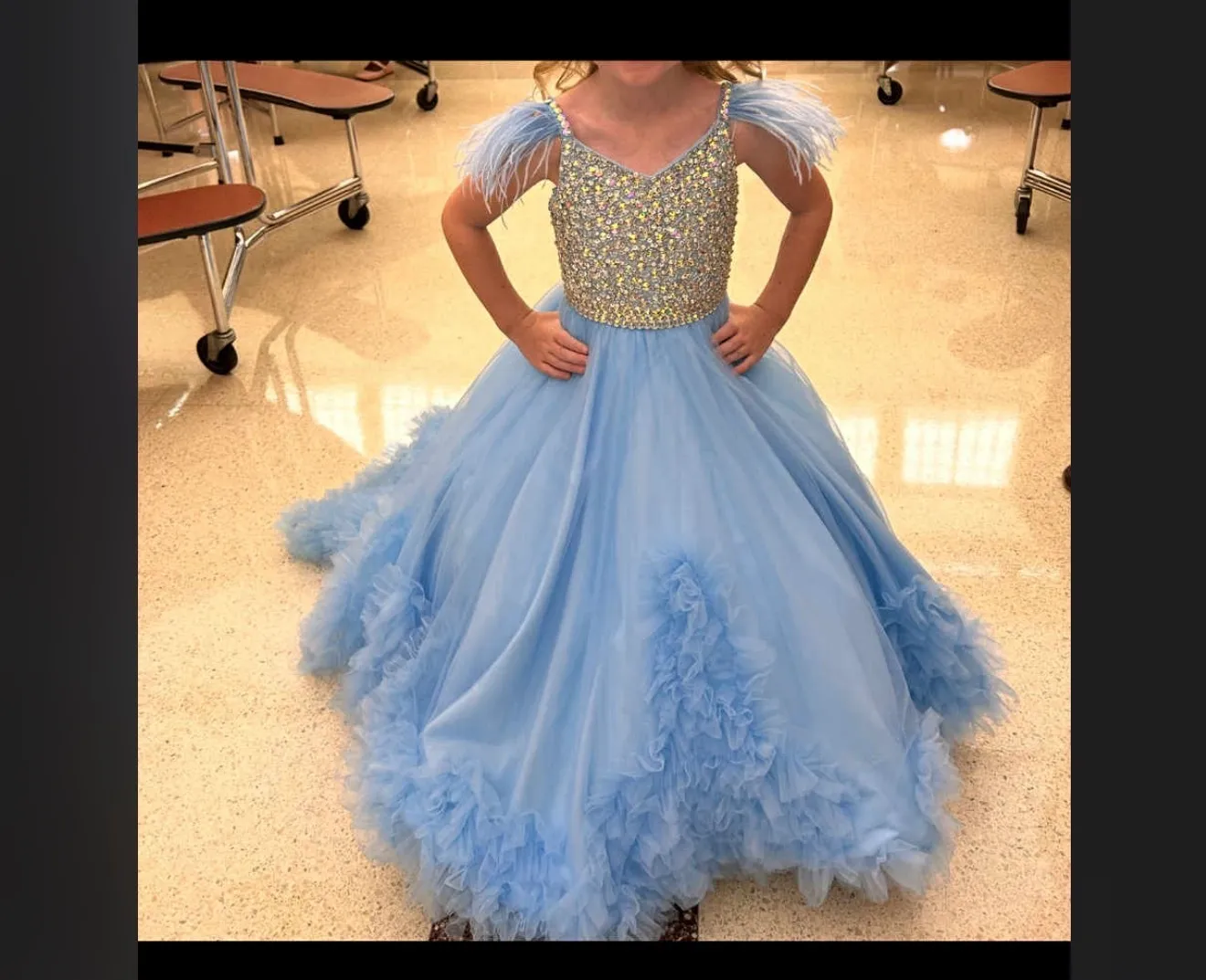 BU- 4T Cinderella Blue Long Feather Dress