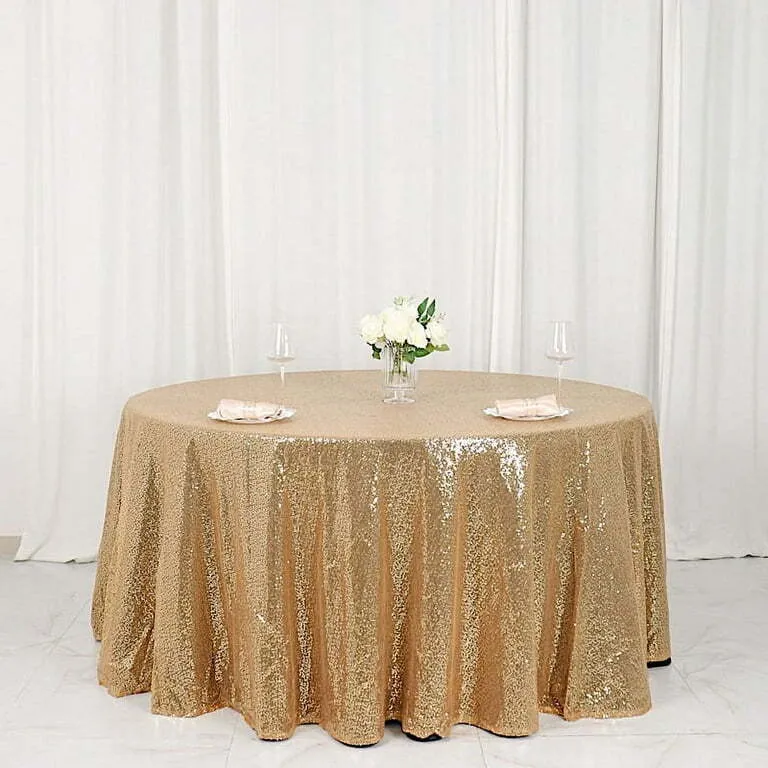 120" Round TableCloth - Sequin Gold