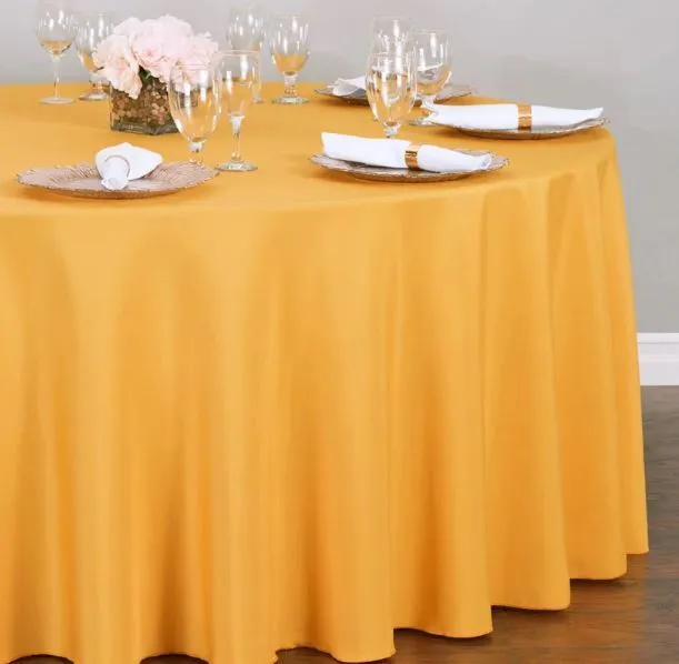 132" Round Poly Tablecloth - Gold