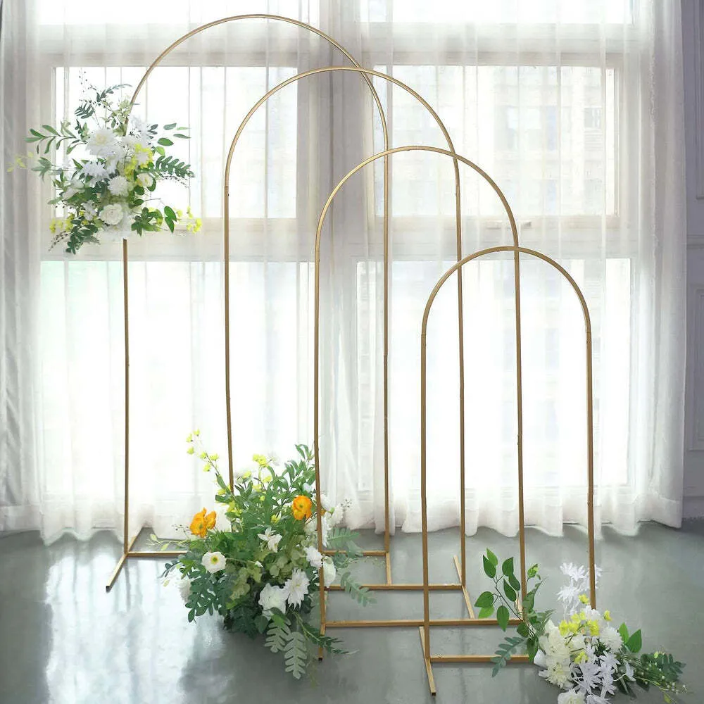 Gold Metal Arch Chiara Backdrop Stands With Round Top - 4 Piece Set