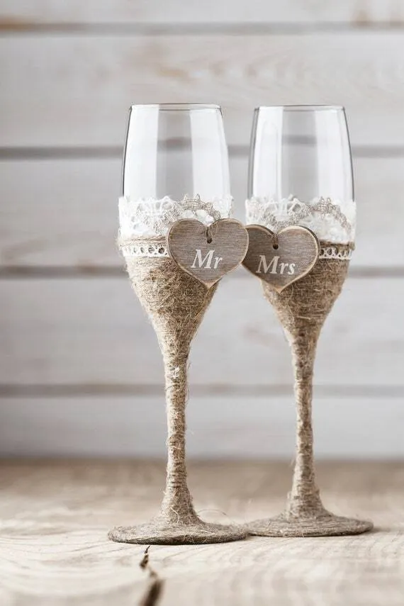 Bride and Groom Glasses - Grey Rustic