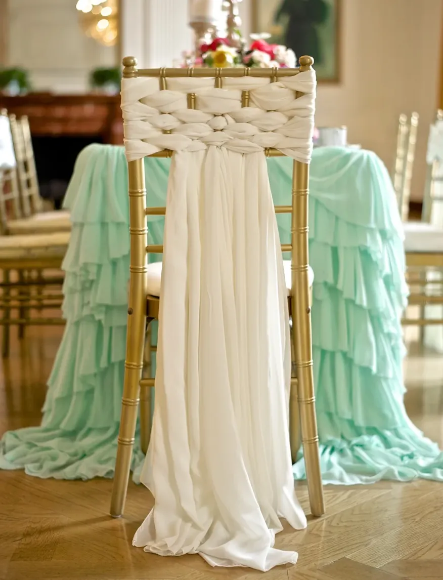 BRAIDED IVORY CHIFFON CHIAVARI CHAIR SASH