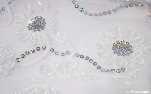 Overlay Floral Sequins Silver & White