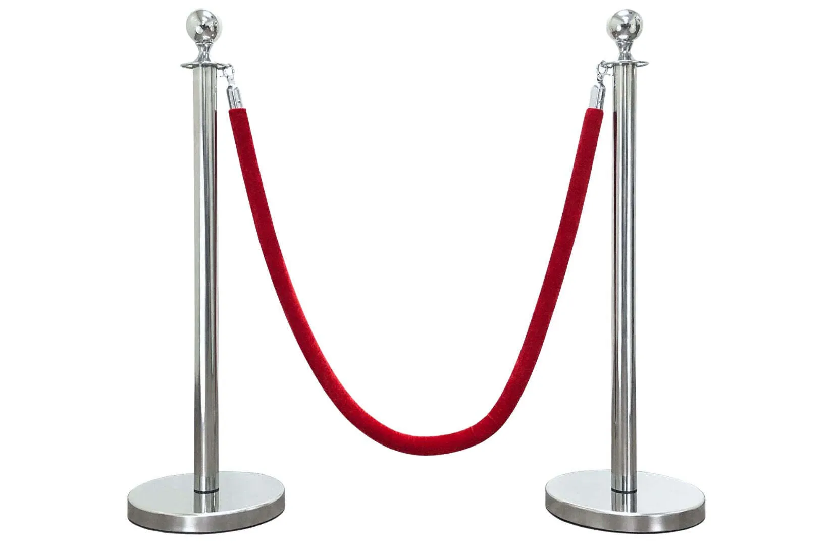 SILVER STANCHIONS WITH RED ROPE