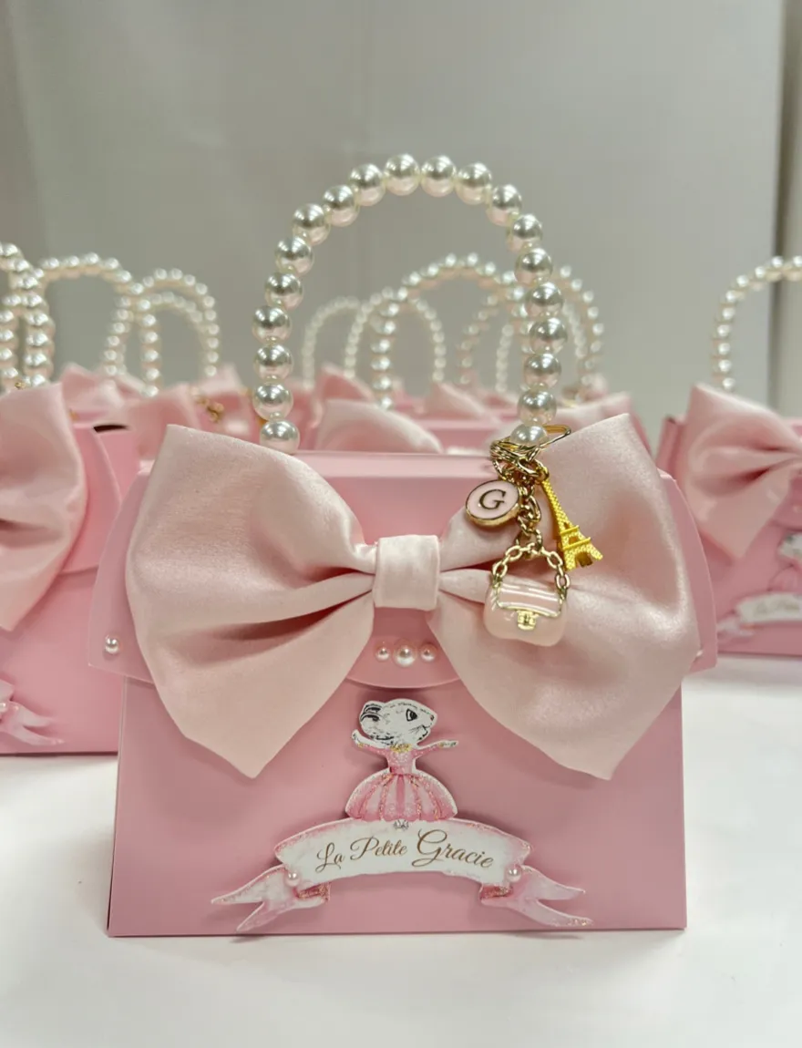 CLARIS PINK & PEARL HANDBAG BIRTHDAY INVITE 