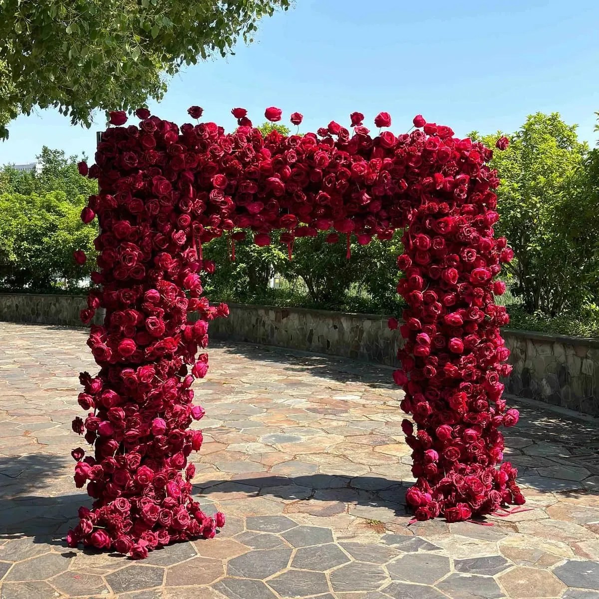 3D Solid Red Square Flower Backdrop
