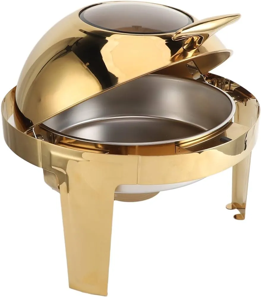 Gold Round Chafing Dish w/Glass Lid