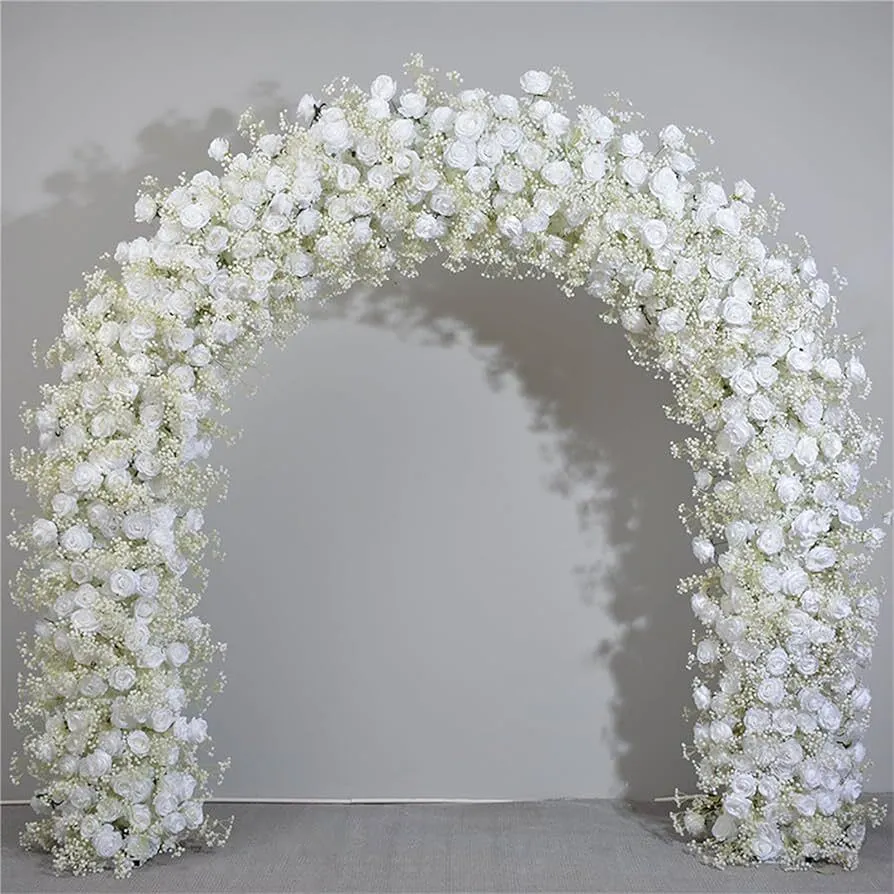 3D White Silk Floral Arch Backdrop