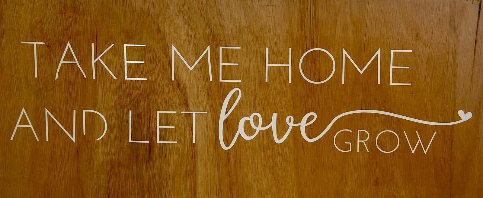 Houten bord 'take me home and let love grow'
