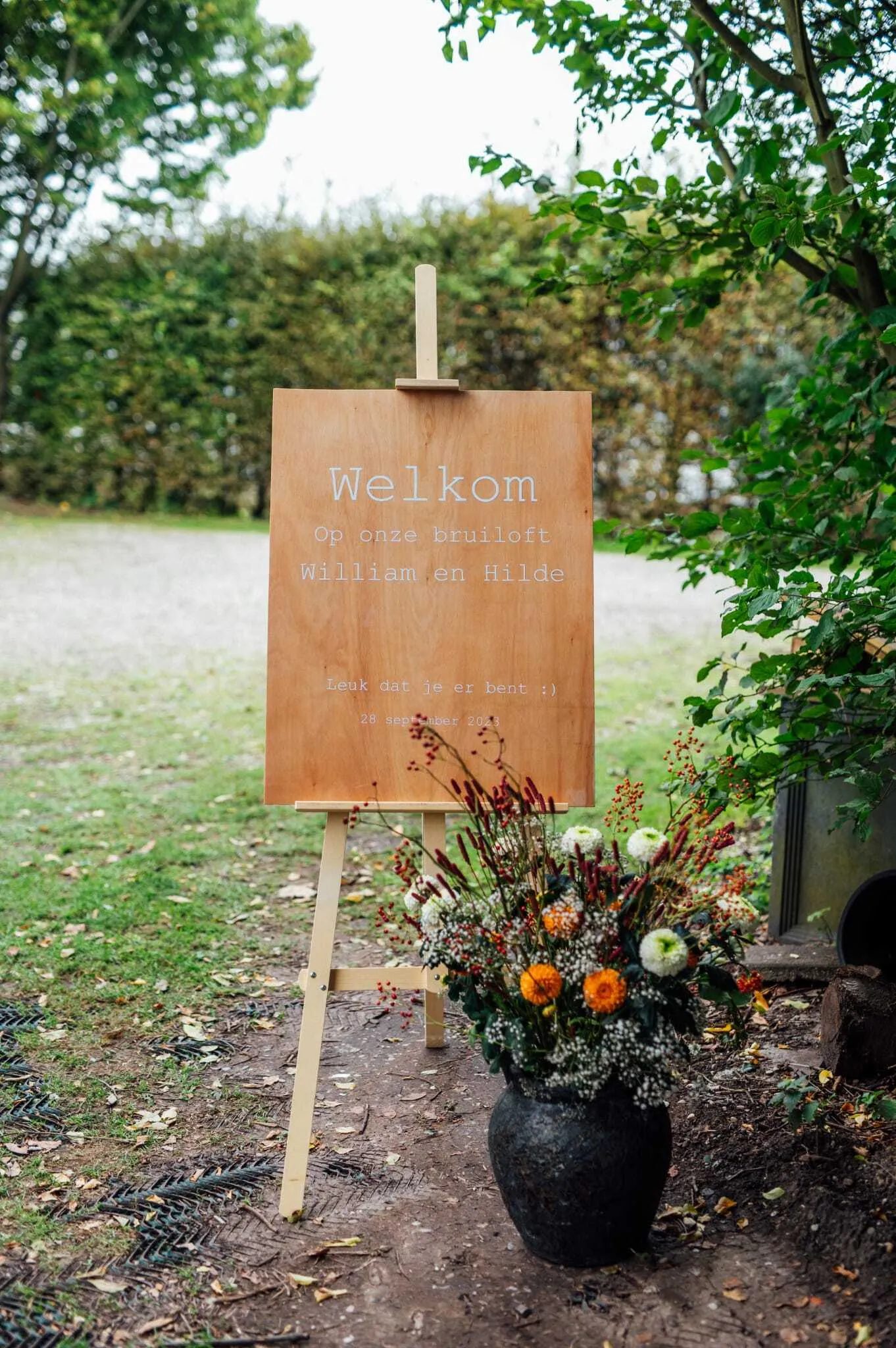 Welkomsbord groot hout blank - gepersonaliseerd