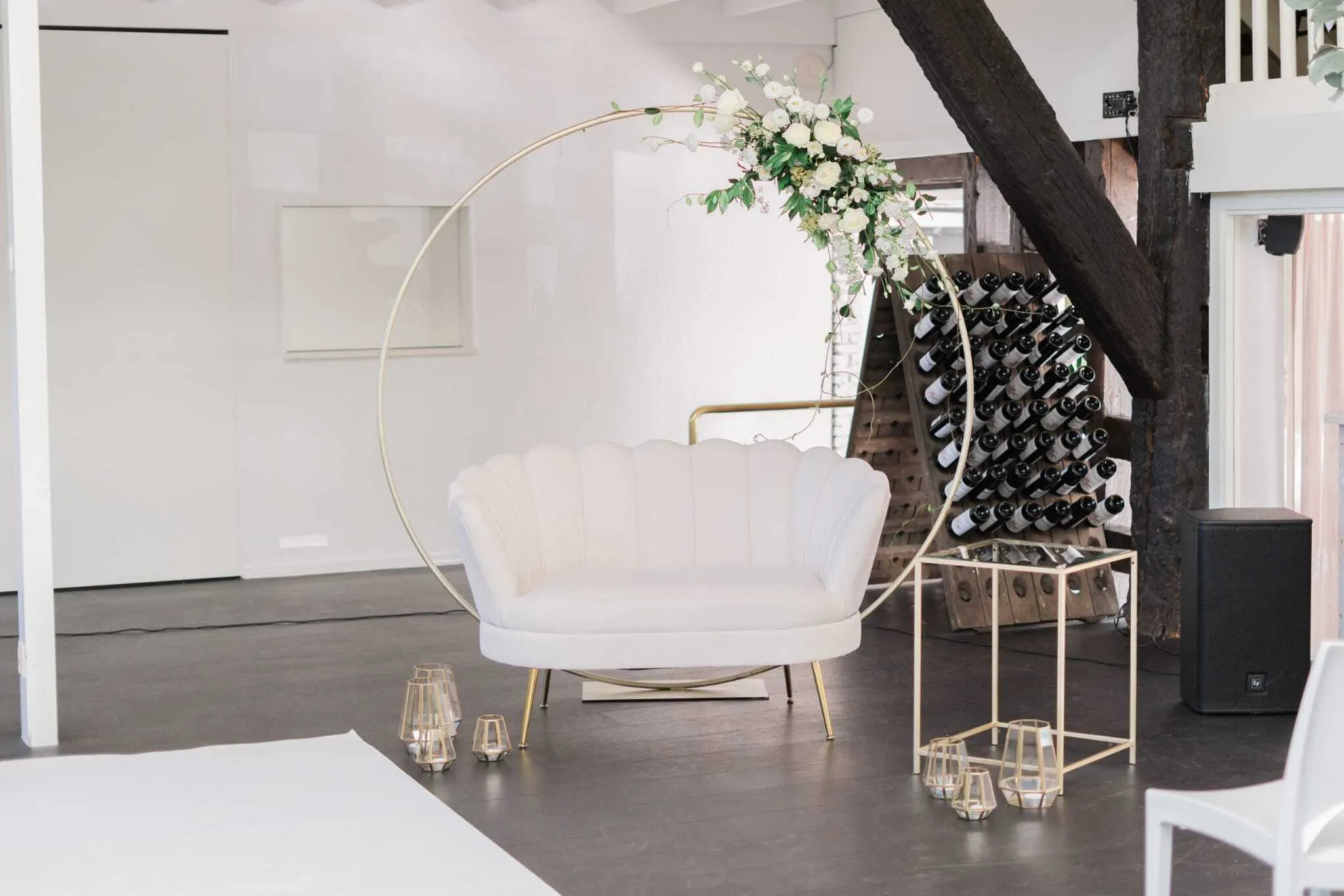 Bankje fluweel beige goud