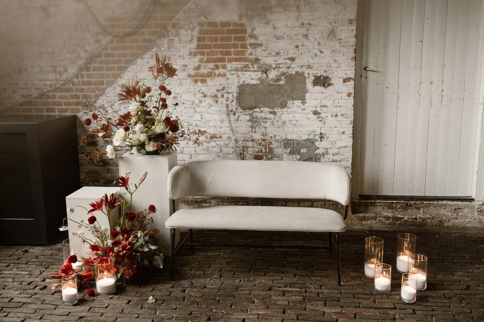 Bankje fluweel off white zwart