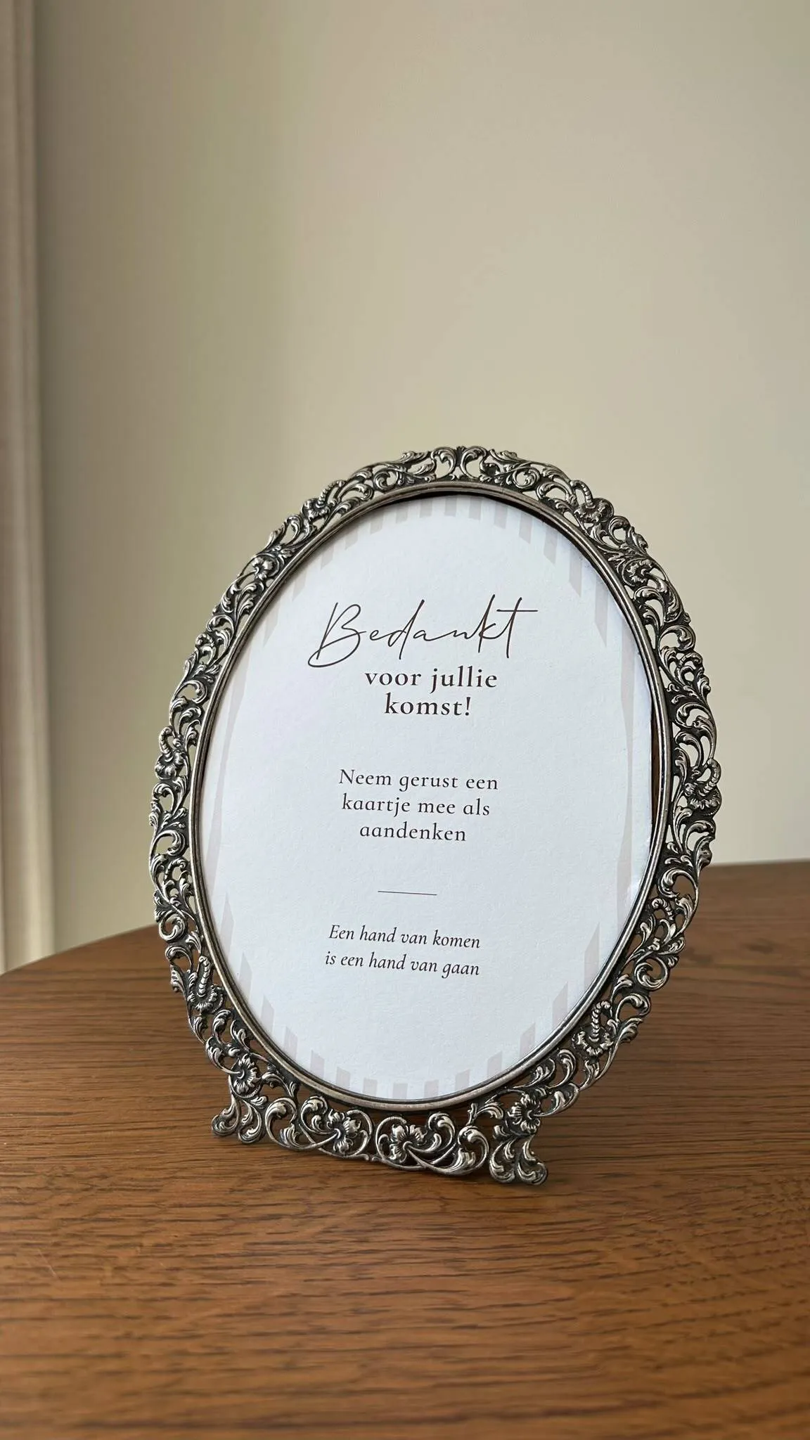 Lijstje vintage zilver 'bedankt voor je komst'