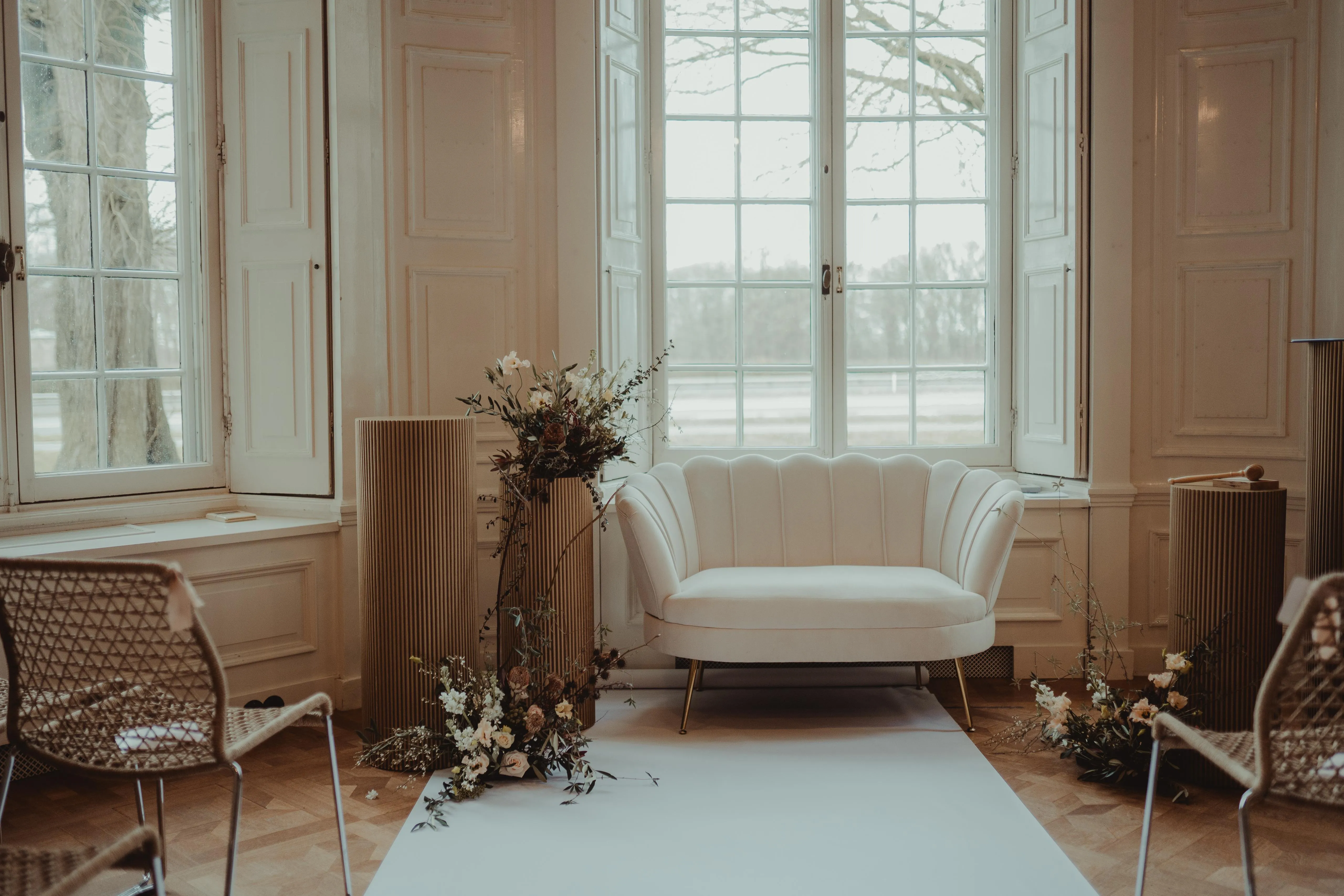 Bankje fluweel beige goud