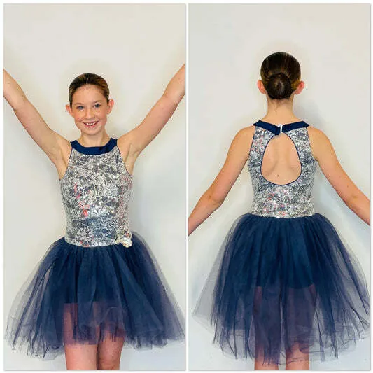 BL023 - SILVER/NAVY LACE NET DRESS