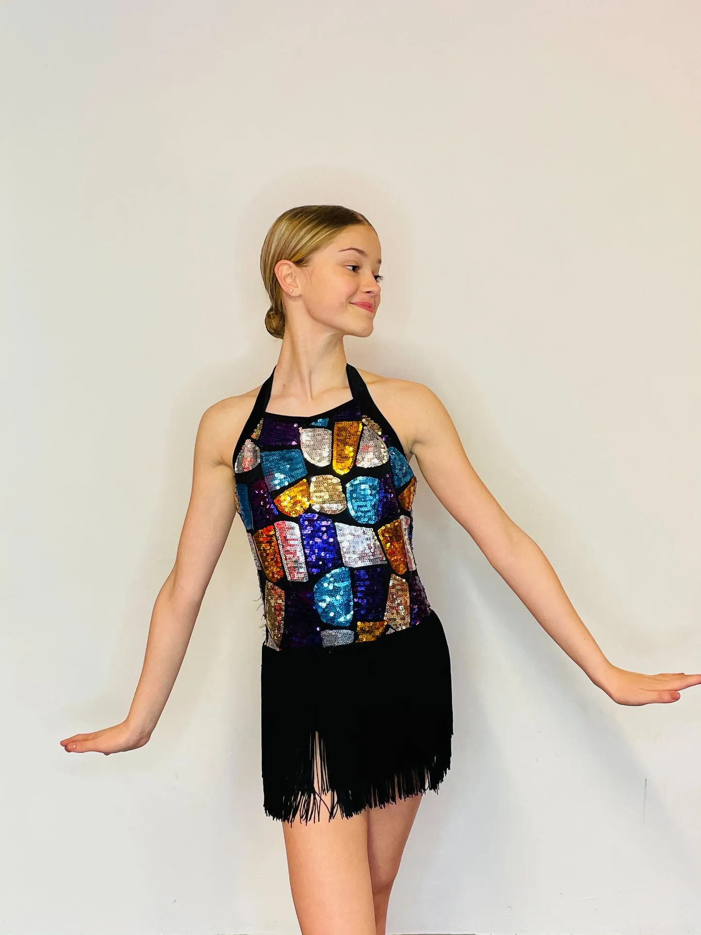 BL006 - BLACK/COLOUR SEQUIN FRINGE LEOTARD