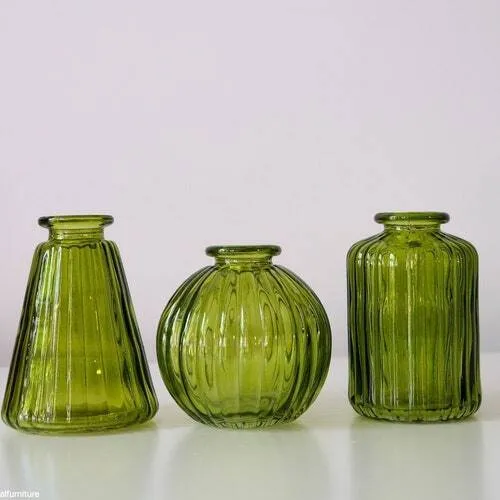 Assorted Green Glass Bud Vases