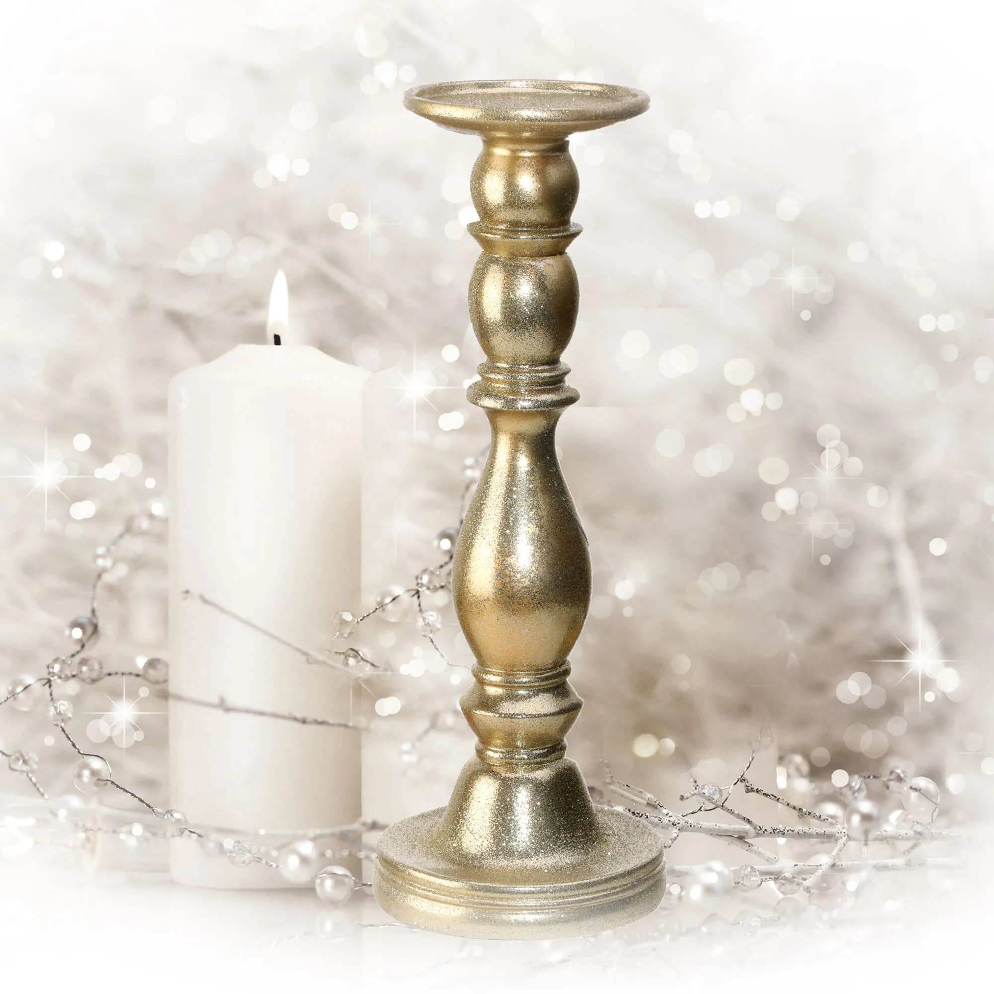 Gold Glitter Candle Pedestal