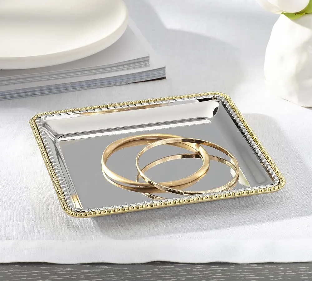 Square Gold Trim Mirror Tray