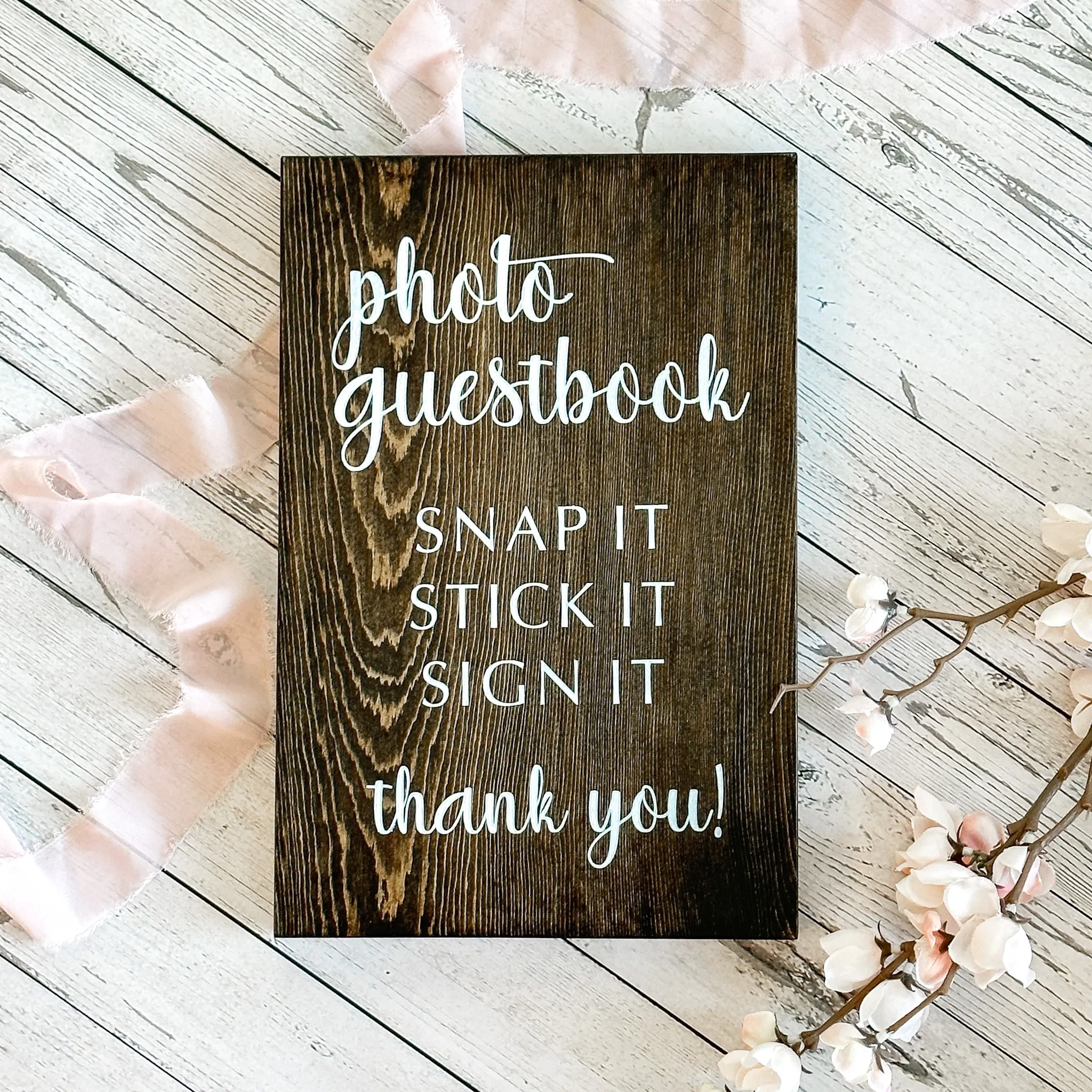 Photo Guestbook Wood Sign (Geneva) - Dark
