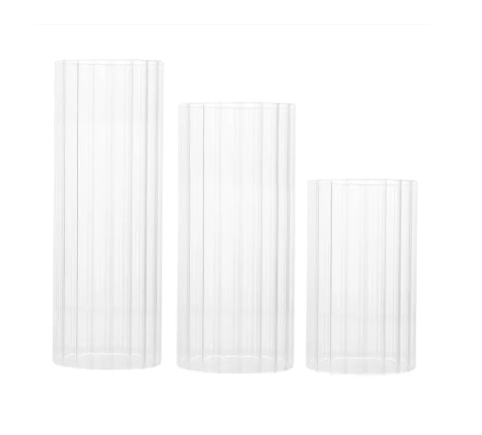 Ribbed Glass Cylinder Vase Trio 