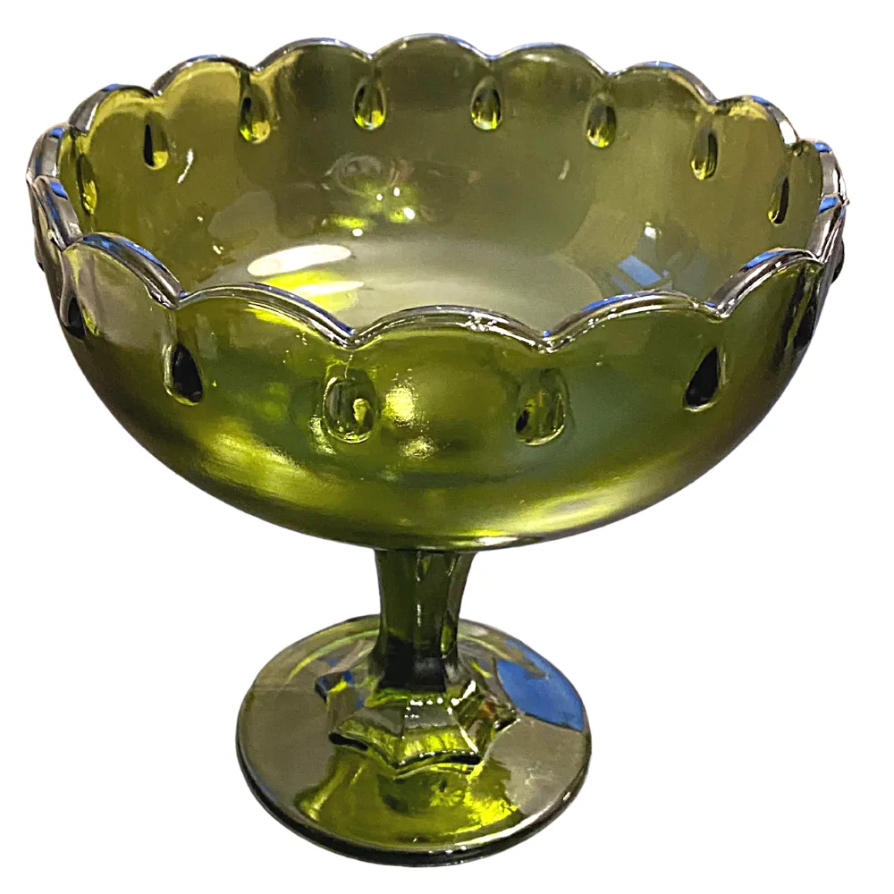Tall Vintage Green Compote Vase
