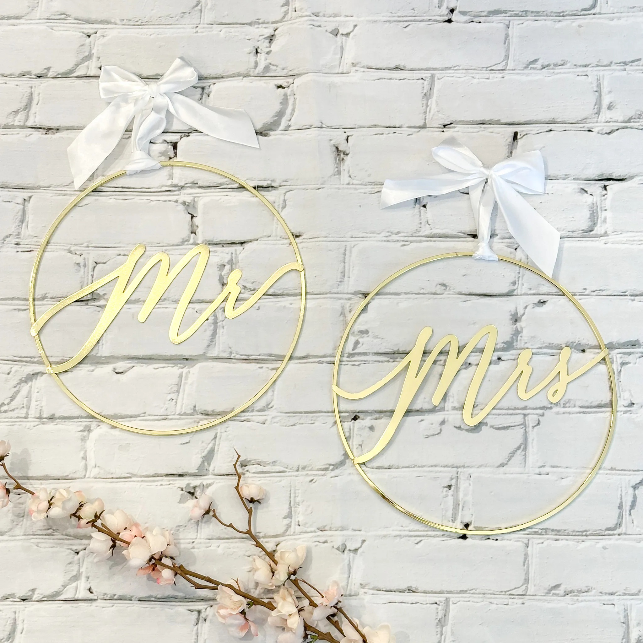 Mr & Mrs Chair Signs - Gold Hoop
