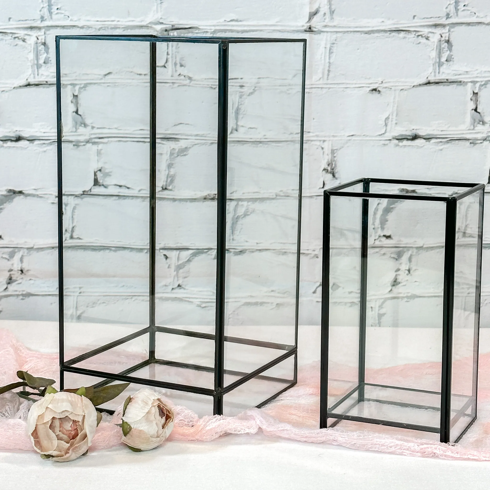 Black Geometric Glass Lantern