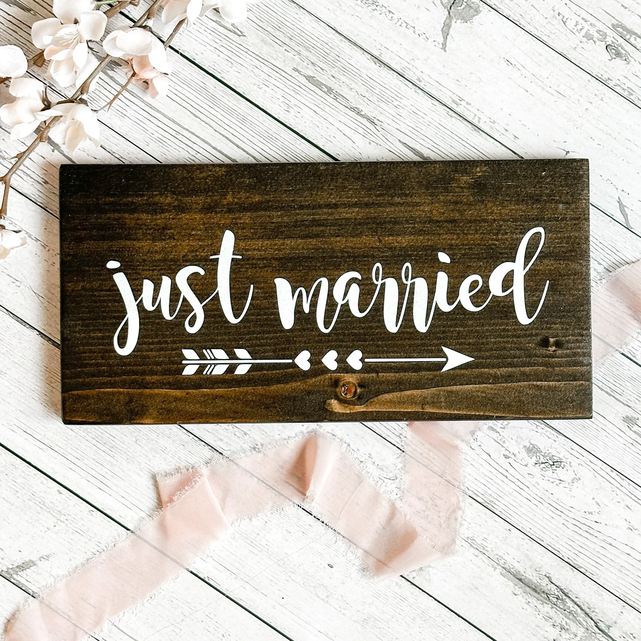 Just Married Wood Sign (Geneva) - Dark