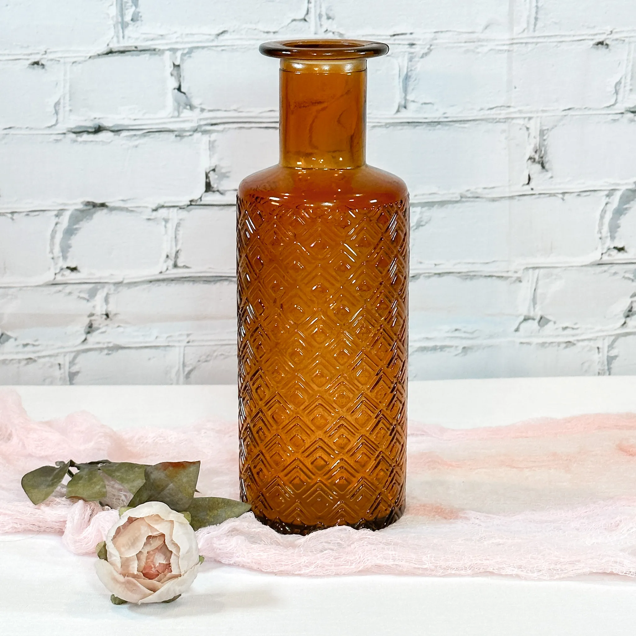 Amber Glass Cylinder Vase - 11"