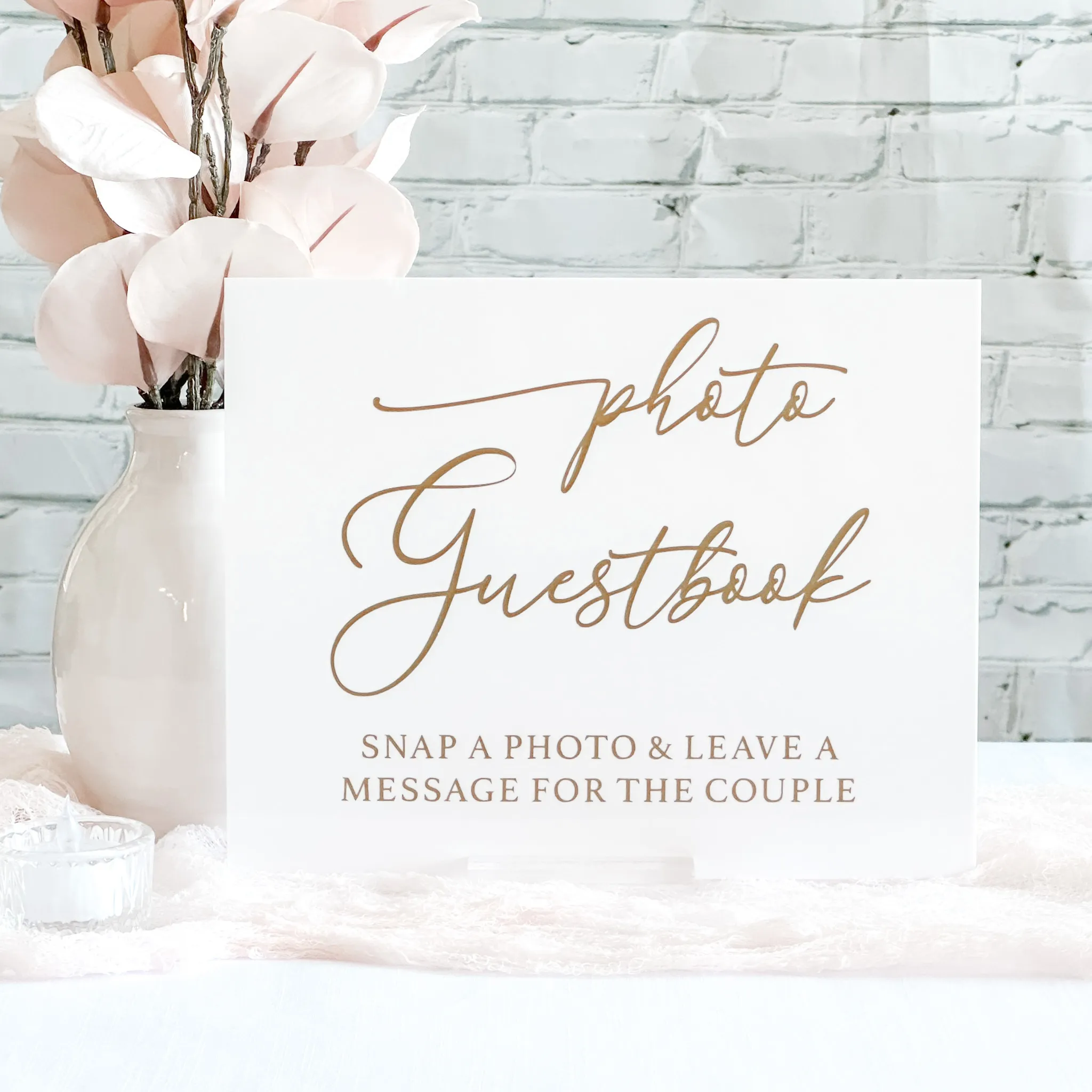 Photo Guestbook Acrylic Sign (Victoria) - White/Gold