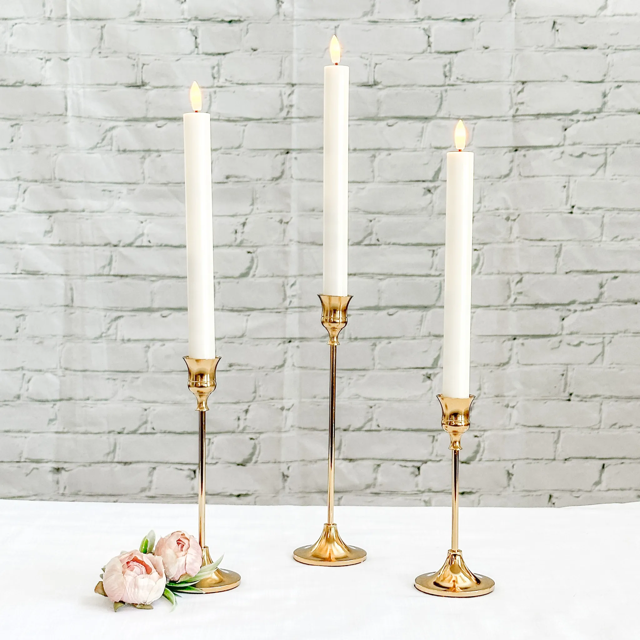 Gold Candlestick & LED Taper Trio