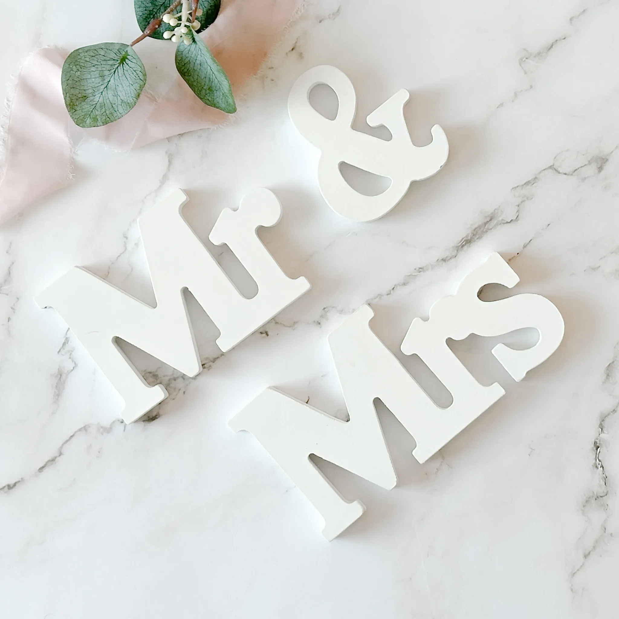Mr & Mrs - White Wooden Letters