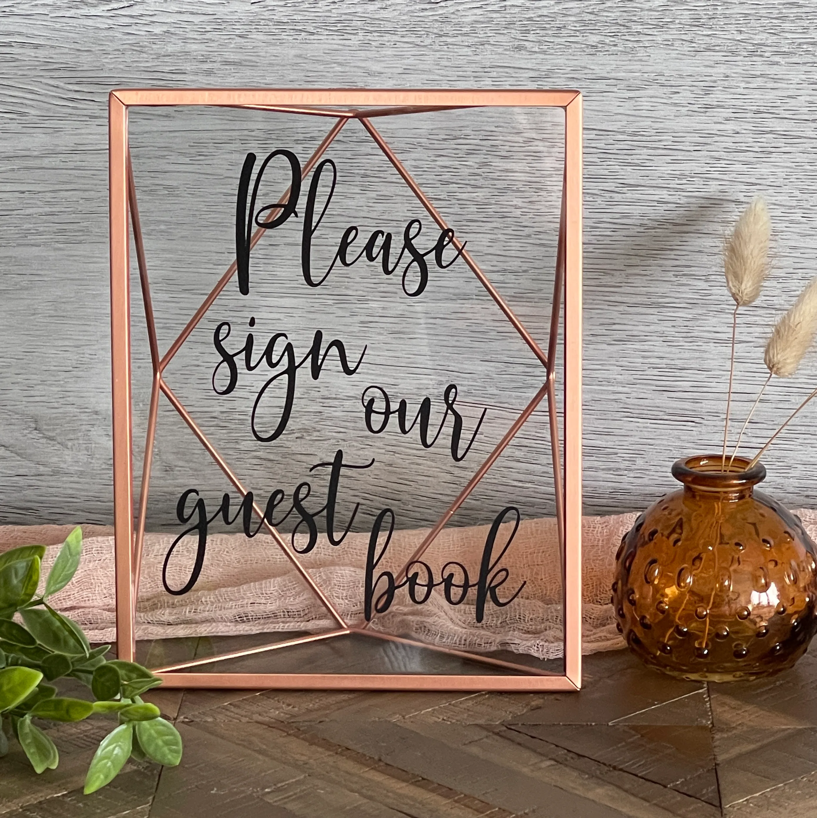 Guestbook Sign - Geometric Copper Metal Frame