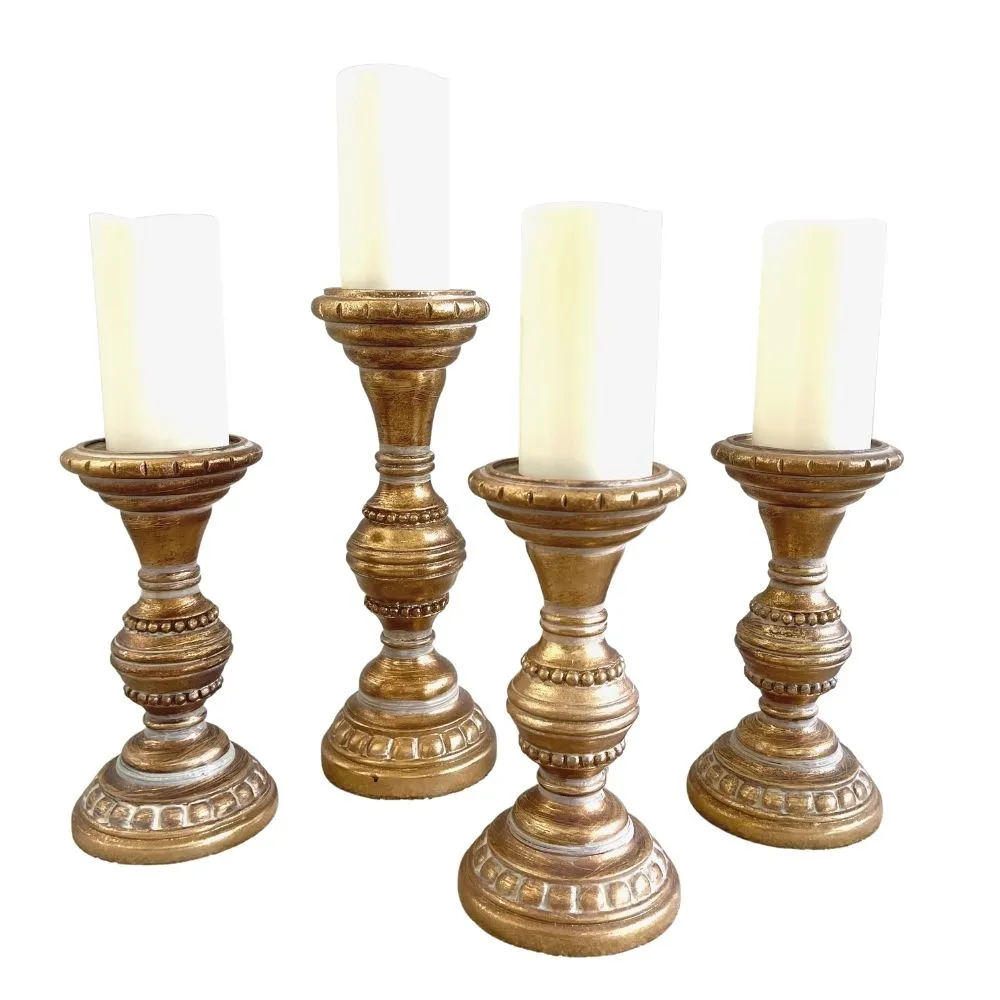 Gold Wood Candle Holder - Large Set
