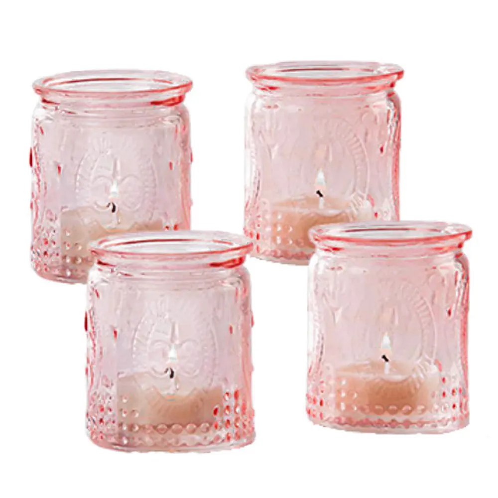Pink Glass Votives - Set of 4