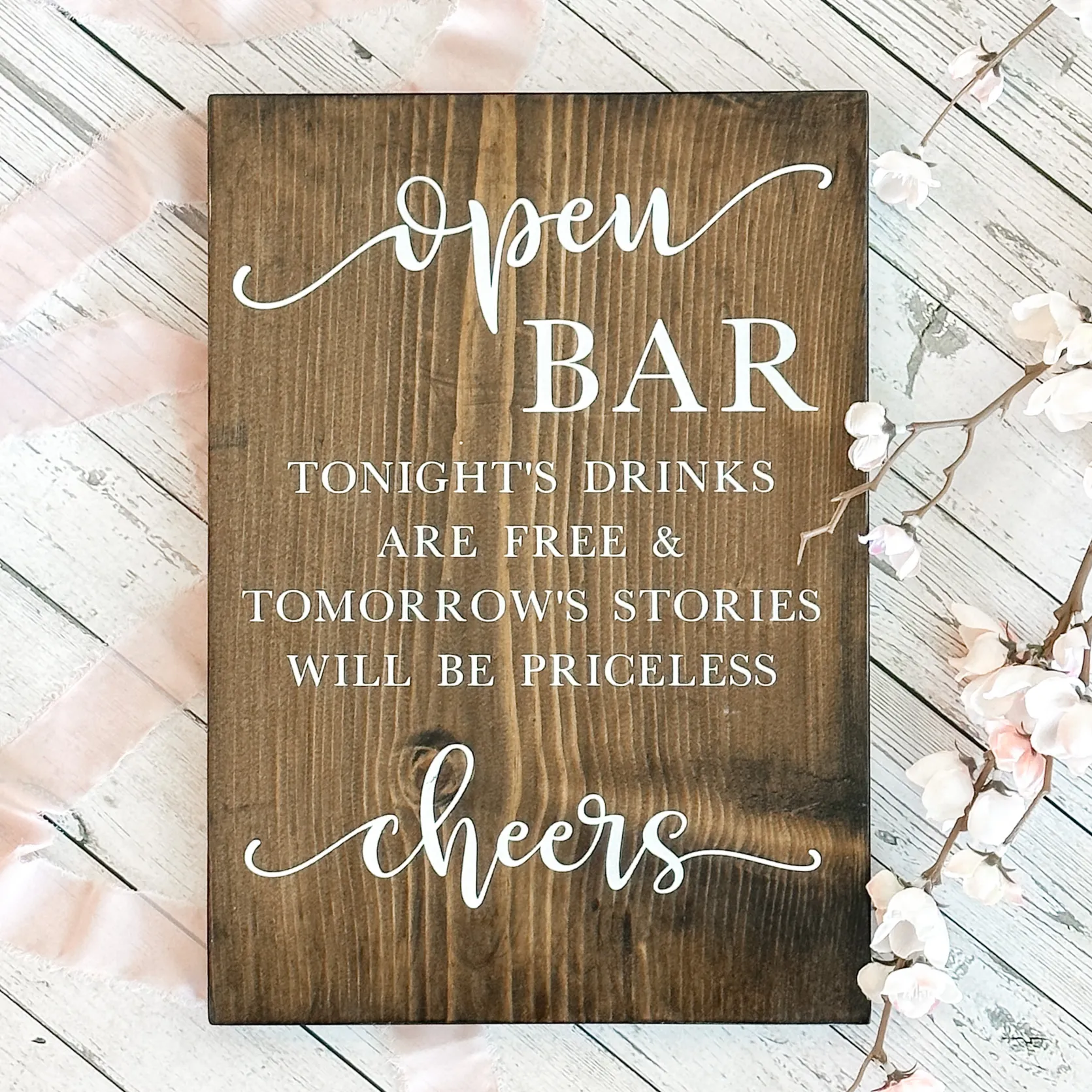 Open Bar Priceless Wood Sign (Geneva) - Dark