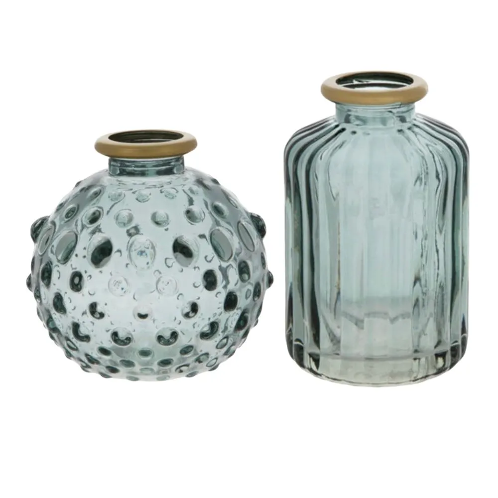 Assorted Blue Glass Vases - Gold Rim