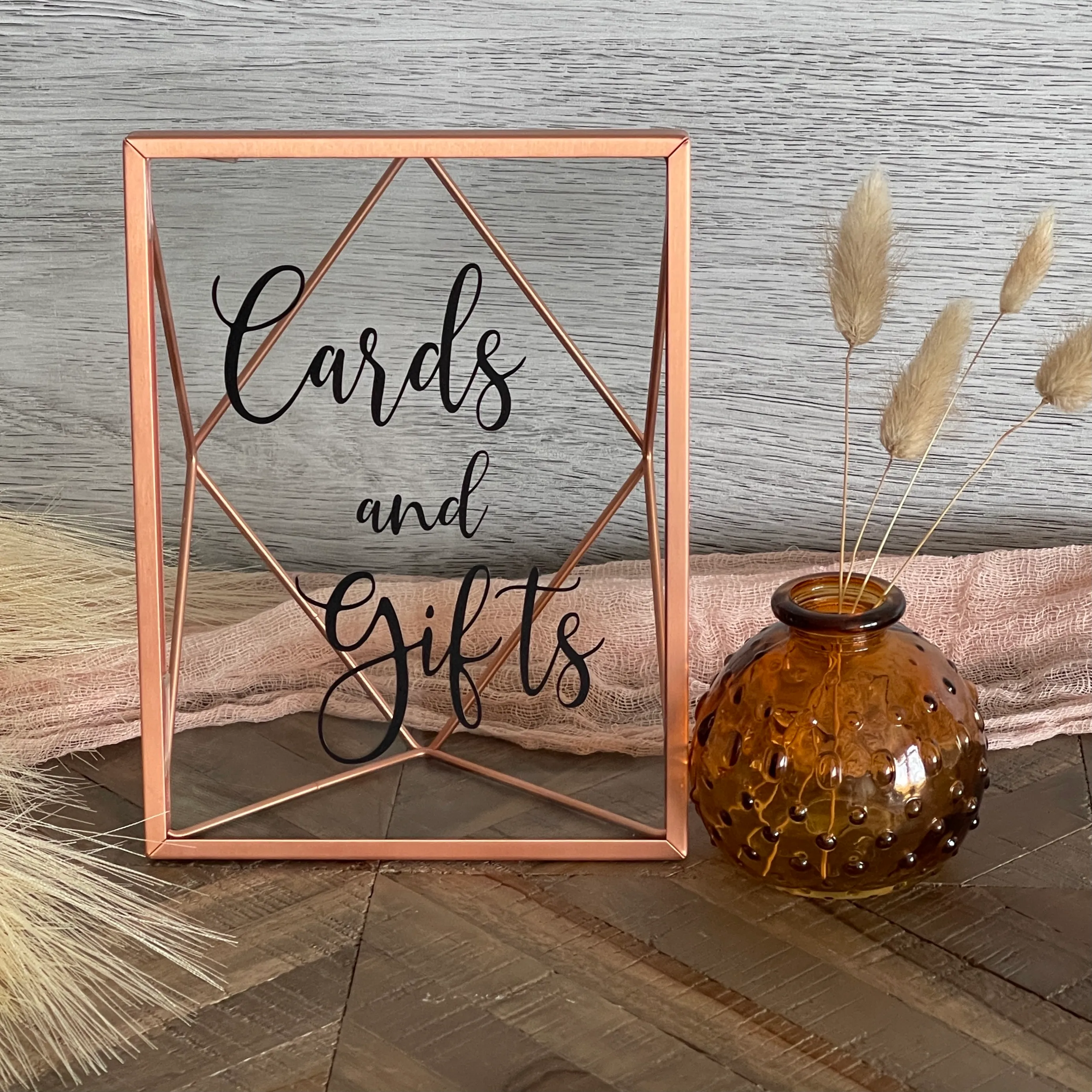 Cards and Gifts Sign - Geometric Copper Metal Frame