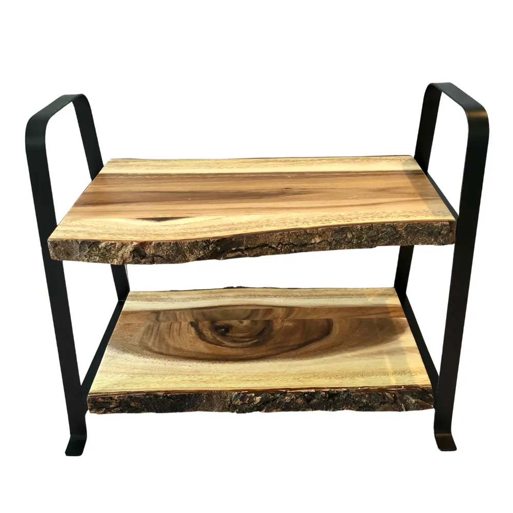 2 Tiered Raw Wood Dessert Stand