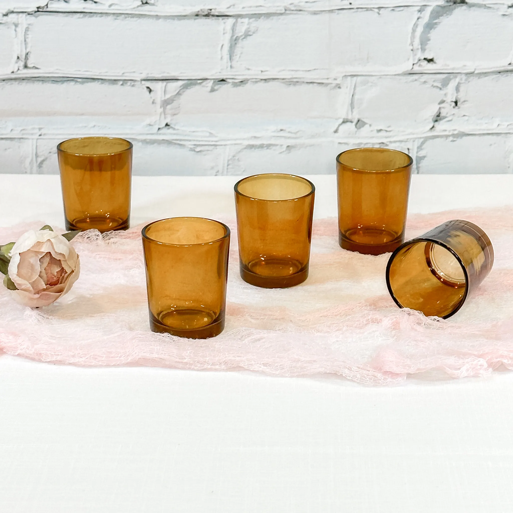 Amber Glass Votives - Set of 12