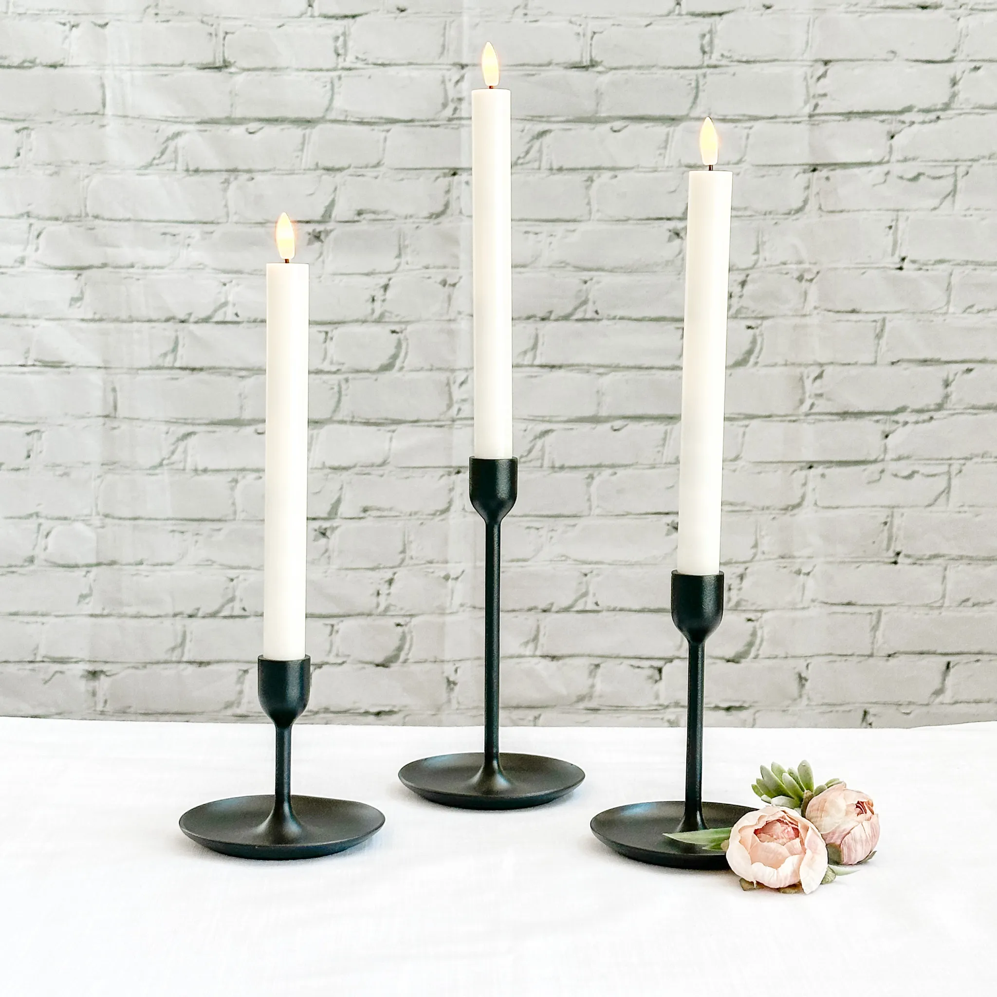    Black Skinny Candlestick & LED Taper Trio