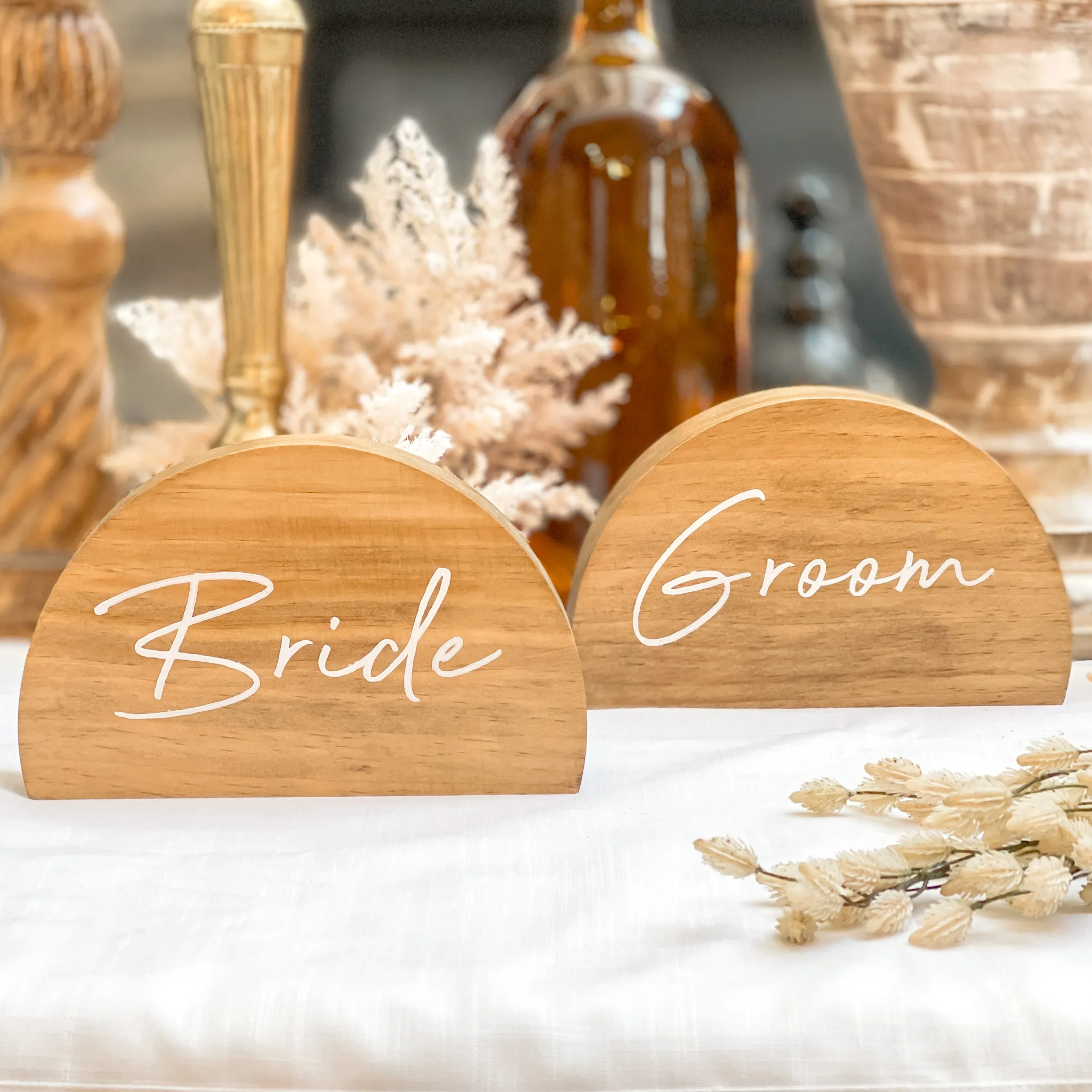 Bride Groom Wood Arch Set (Napa) - Light