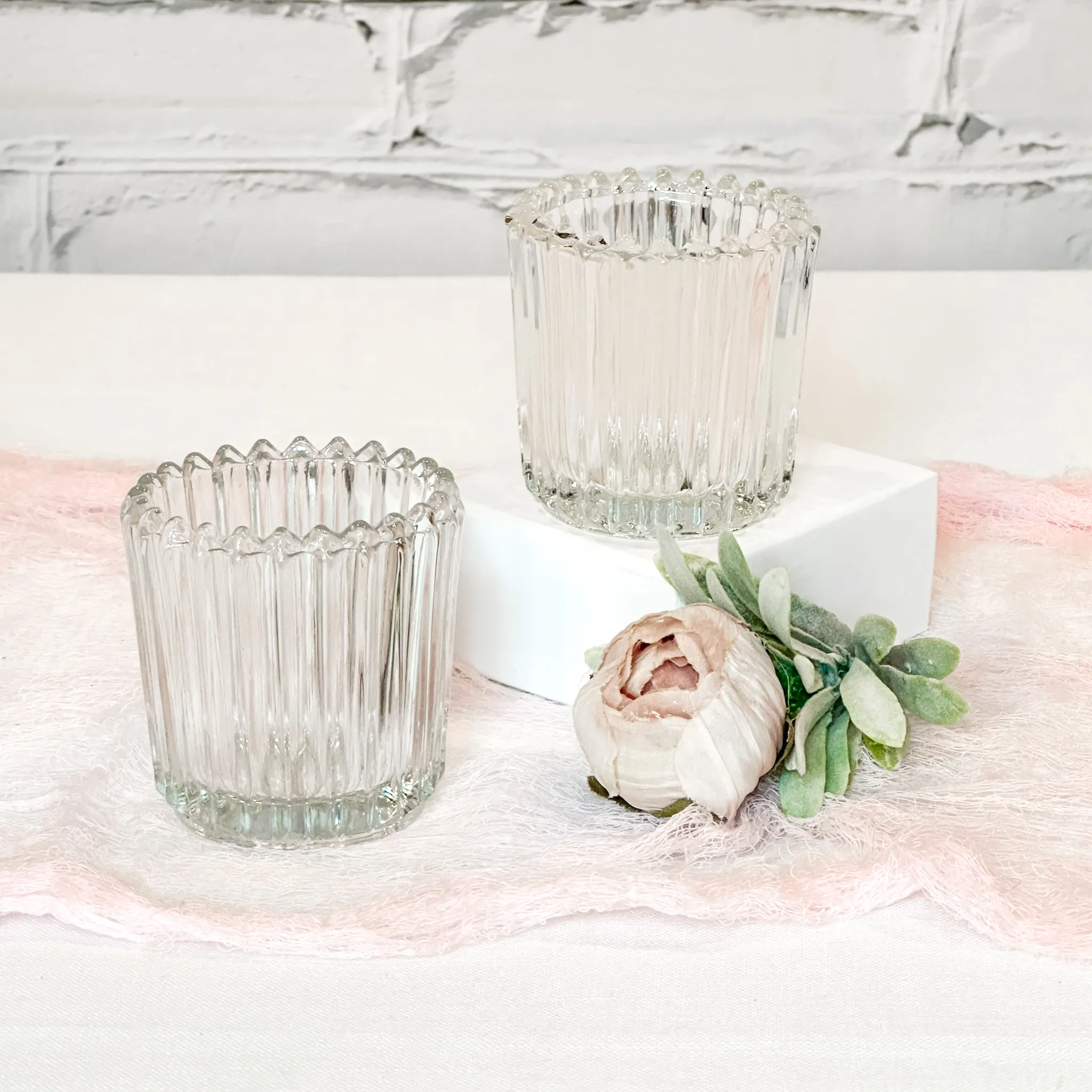 Ribbed Glass Votives - Set of 12