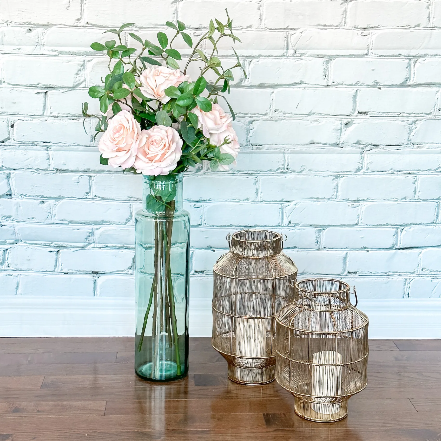 Tall Glass Vase - Seafoam Green 21"