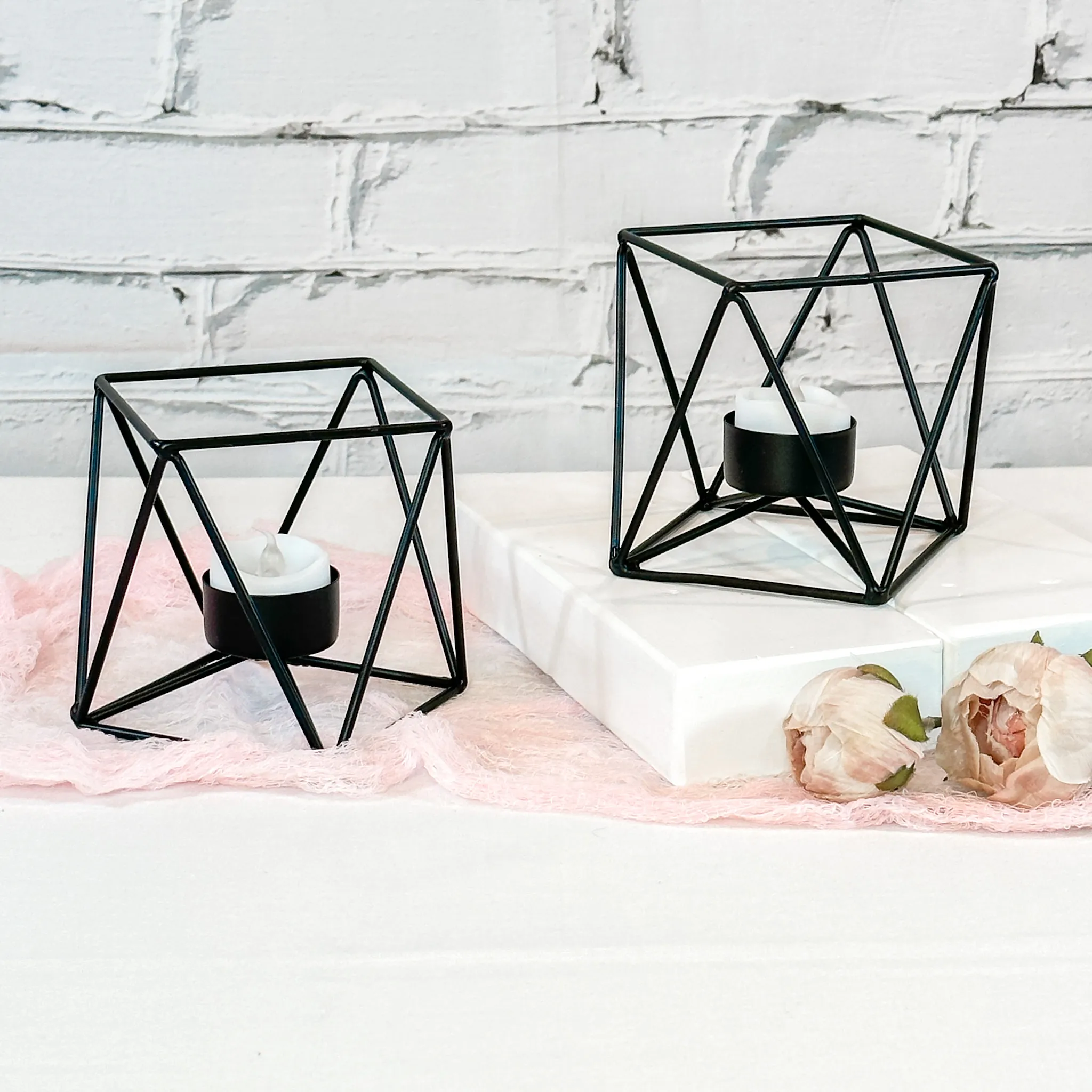 Black Geometric Metal Candle Holder
