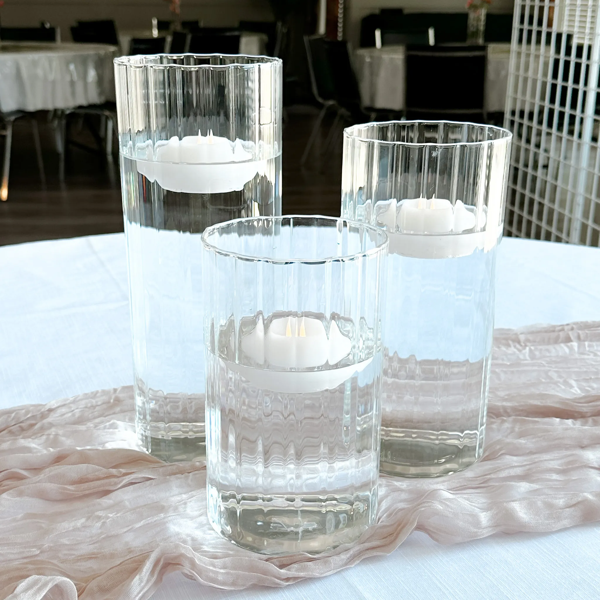 Ribbed Cylinder & LED Floating Candle Trio