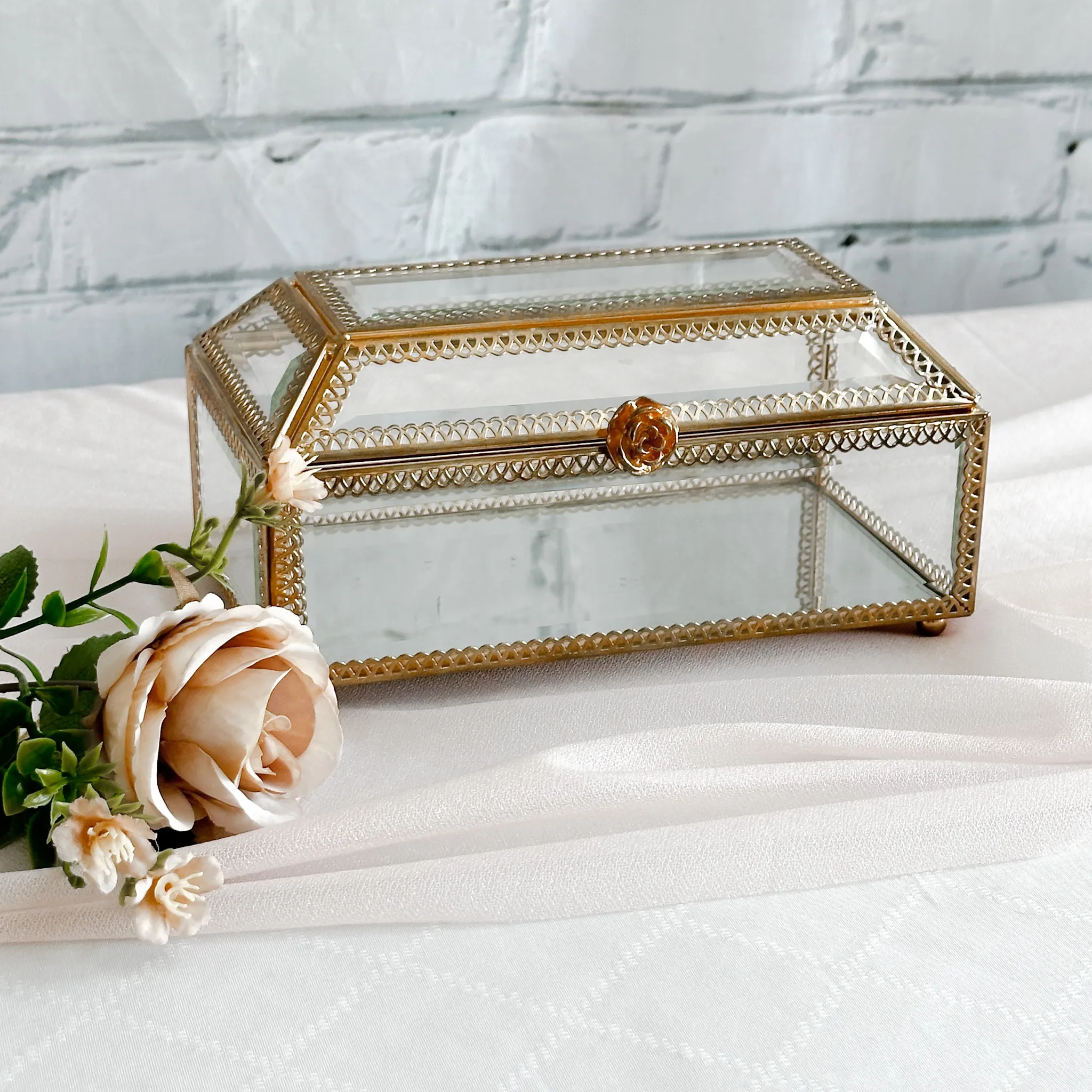 Glass & Gold Ring Box